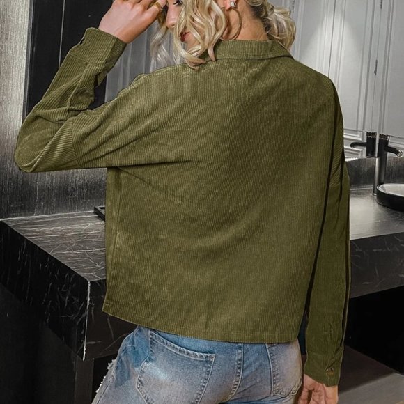 Corduroy Shacket Jacket Button Up Pocket PINK - Picture 6 of 6